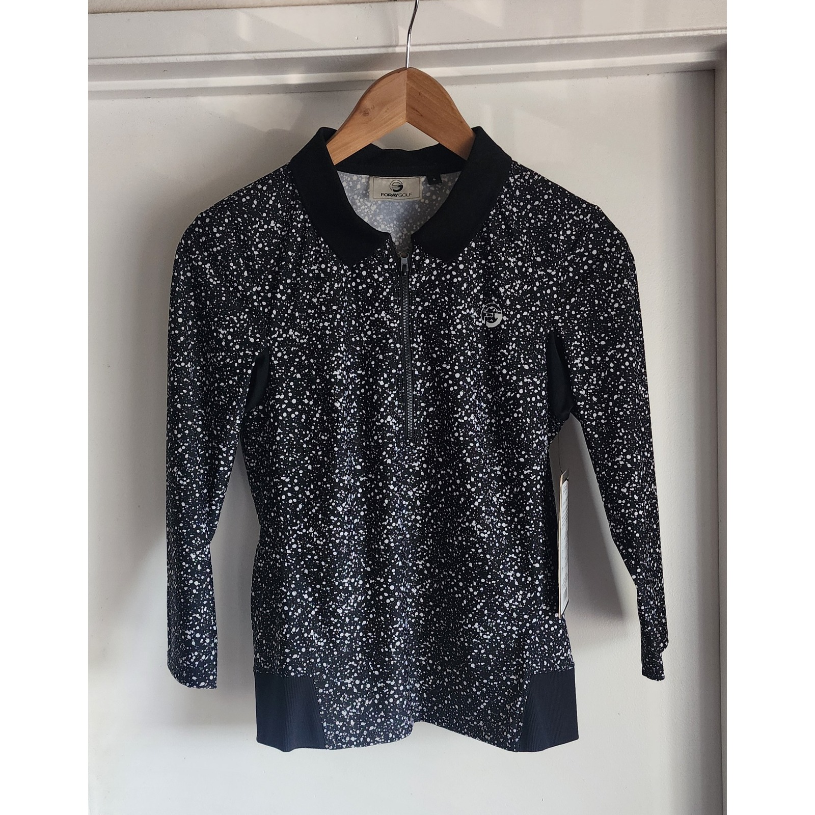 Nwt Foray Golf Women's Printed 3/4 Sleeve Polo Shirt Black Paint 5-Pointz Small